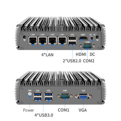 Buy industrial fanless mini pc 4 lan RJ45 Giga Quad core J4125 core i3 i5 i7 Fanless Industrial mini pc computer online manufacture